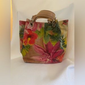 Maurizio Taiuti  HandPainted Floral Gen. Leather Handbag
12.5" W x 9.5" H x 4" D